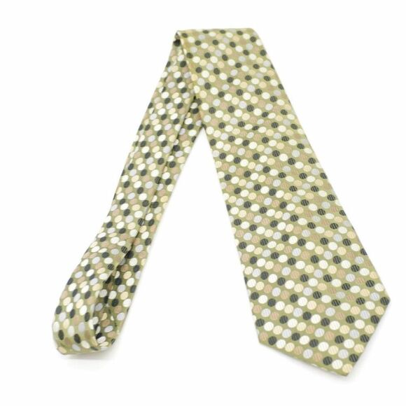 Geoffrey Beene Stain Resistant Green Black Tan Polka Dot Woven Wide‎ Silk Tie - Picture 7 of 7